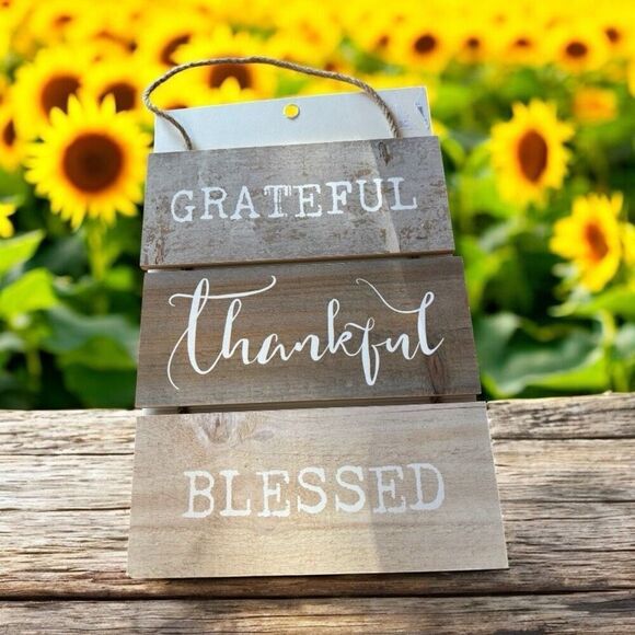Grateful, Thankful, Blessed Wooden Hanging Wall Sign, 8x10 - Picture 1 of 2